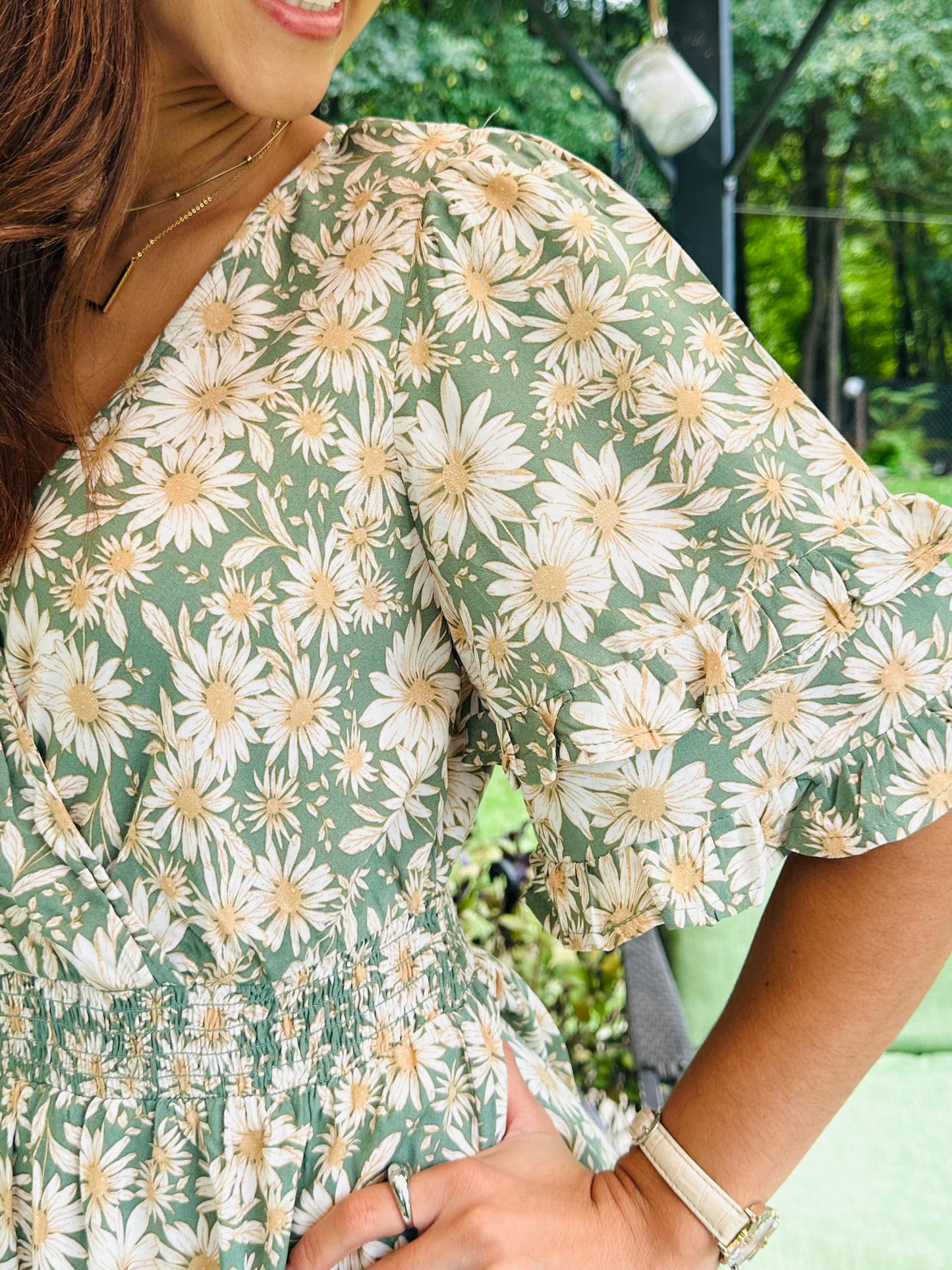 Elegant Kimono Inspired Surplice Dress - Sage