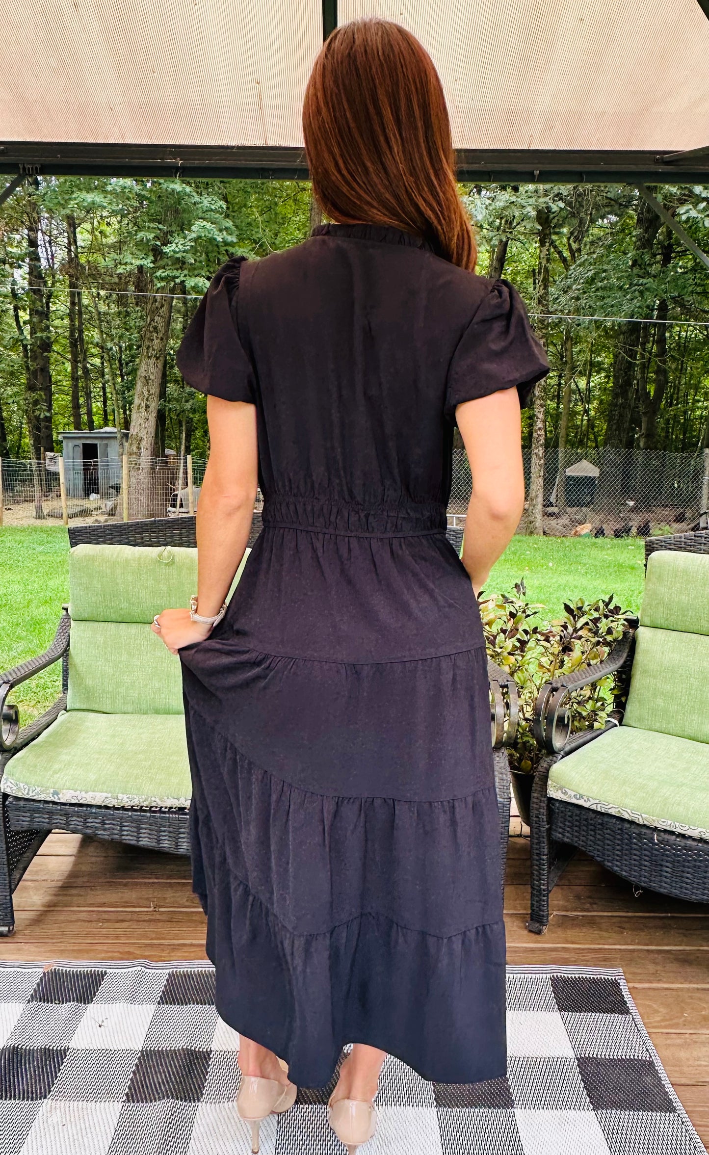 Solid V Neck Color Block Elastic Waist Dress (Copy)