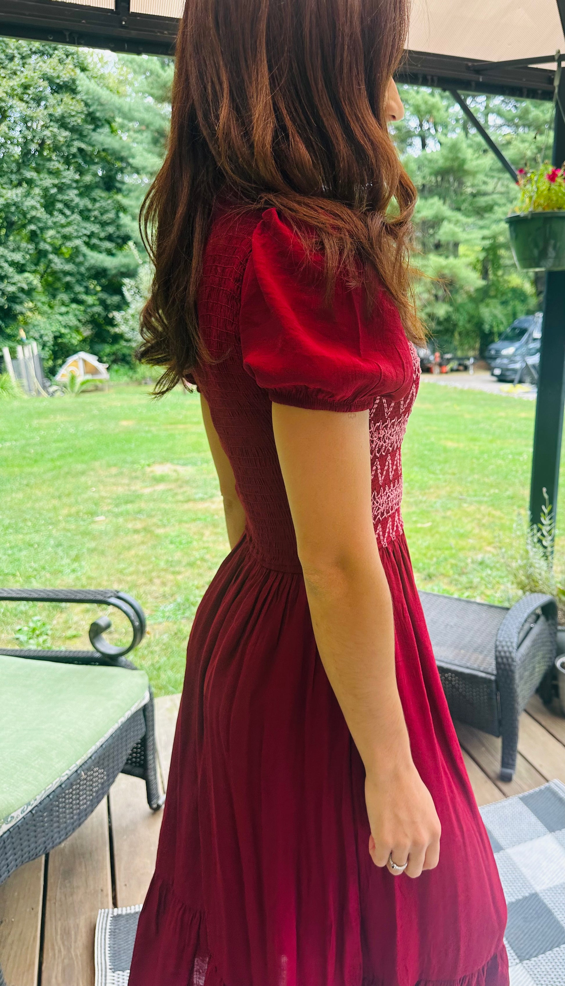 red midi smock dress with sleeves Rebecca Taylor